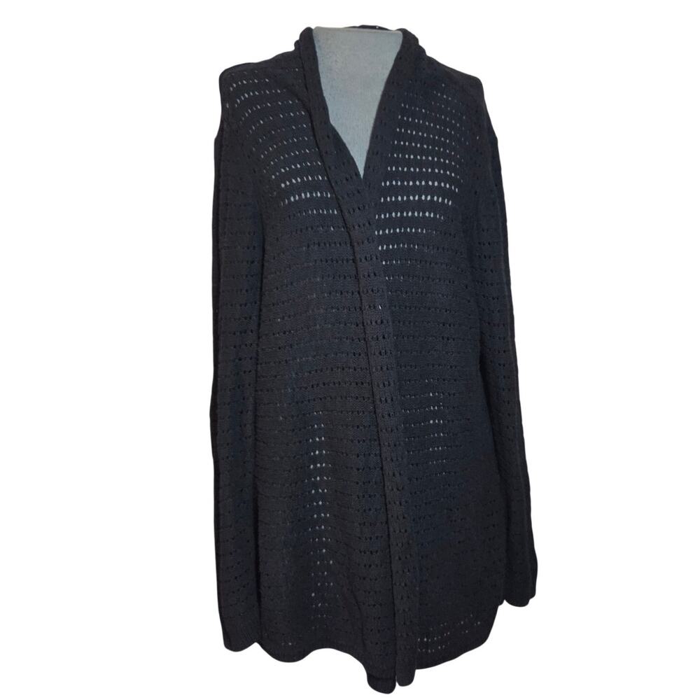 Black Open Knit Cotton Blend Cardigan Sweater Size 1X